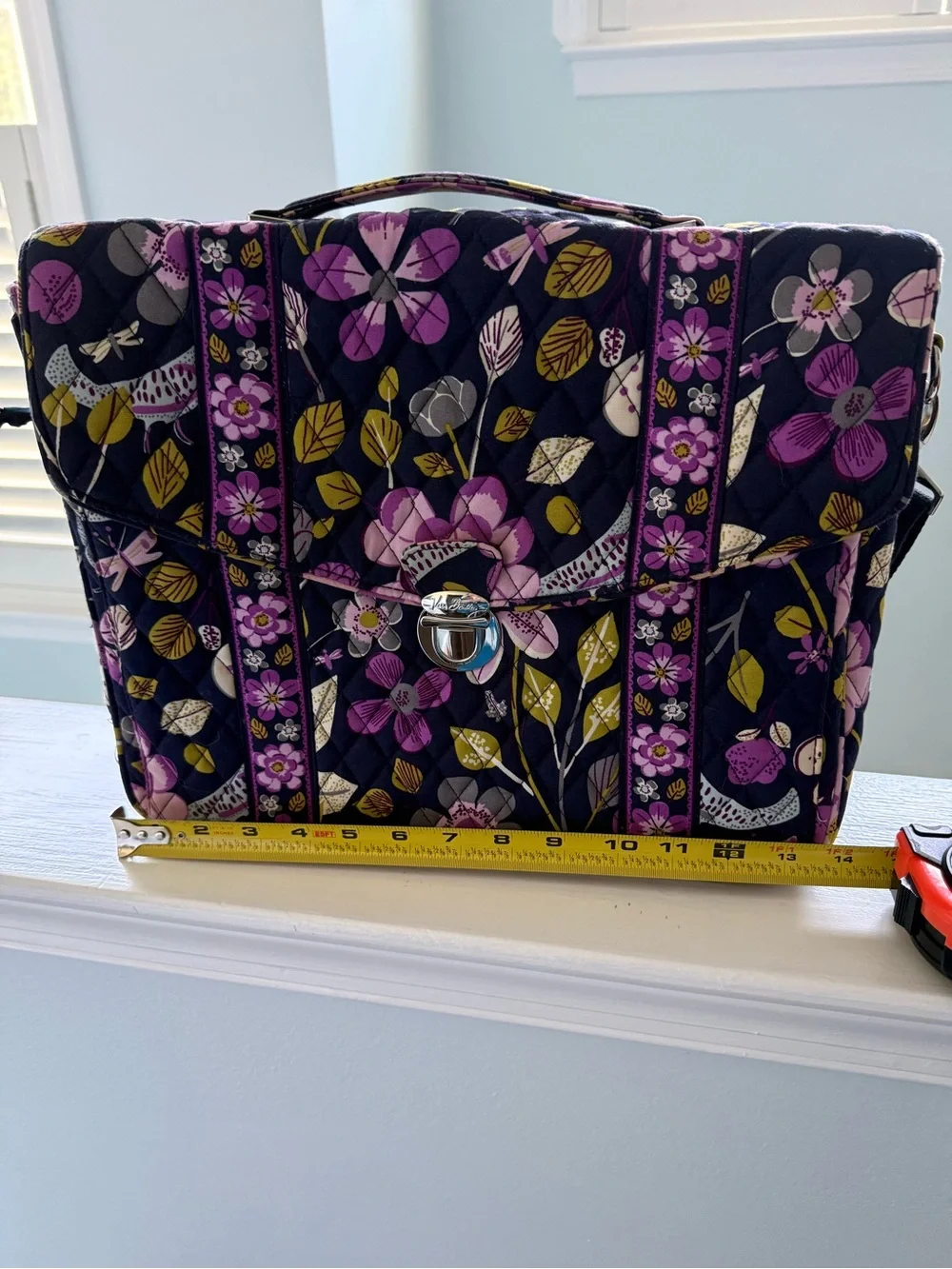 Vera Bradley Quilted Floral Laptop Satchel in Black, Purple and Yellow